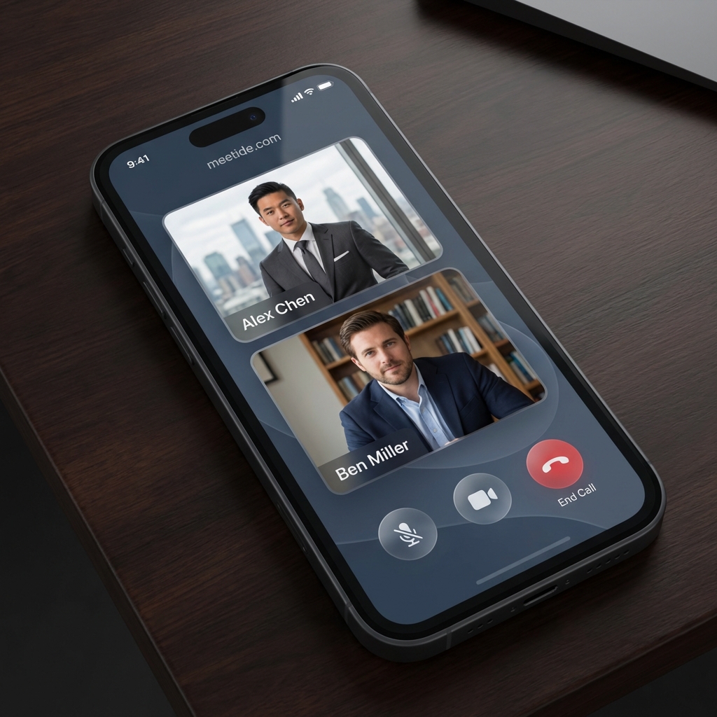 MeetIde App Interface showing a video call